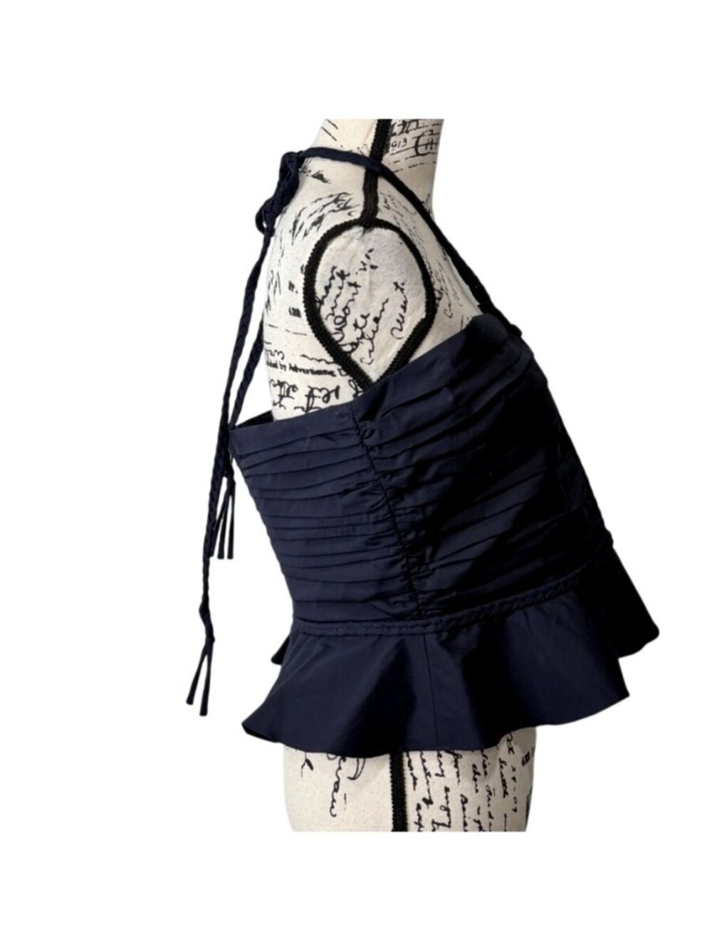 Veronica Beard Womens Size 14 Sleeveless Top Arienne Ruched Halter Navy Blue - Picture 6 of 11